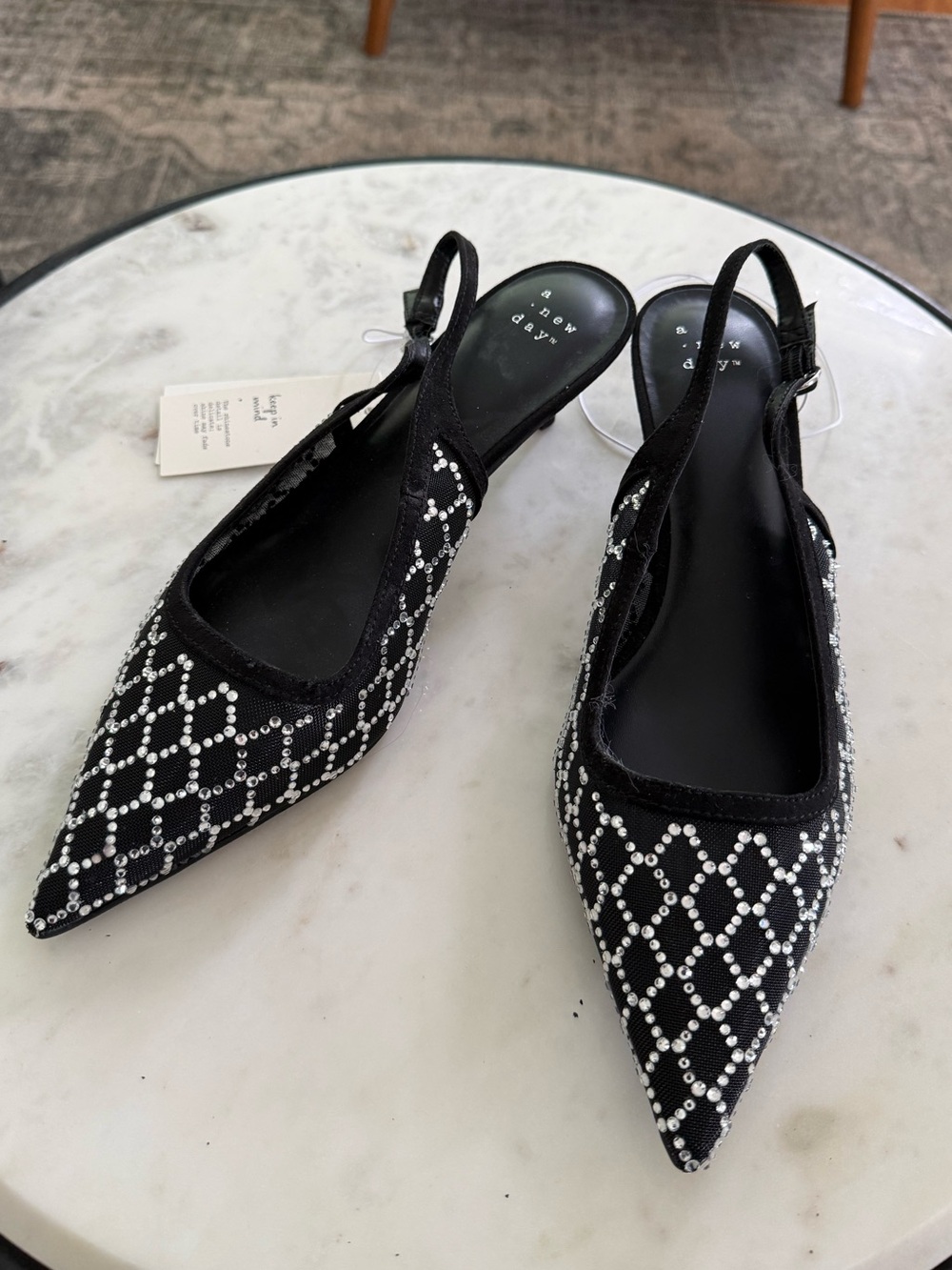 A New Day Embellished Black Slingback Pointed Flats